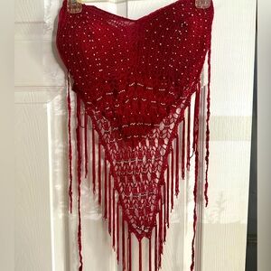 Burgundy Knit Halter Top with Beading